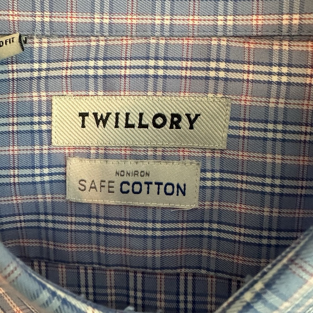 Twillory Safe Cotton Men's 17.5 34/35 Tailored Fit Blue Plaid Button Down  NWOT - Picture 3 of 10